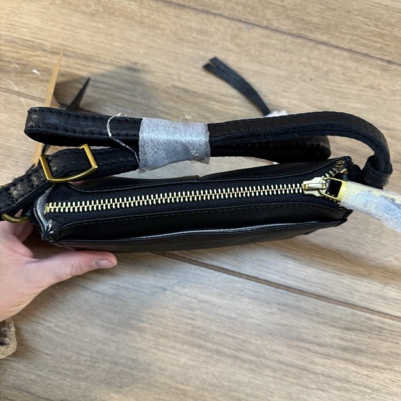 Margot Aiden Wallet On The String Black Leather Crossbody Phone Card Holder - Picture 7 of 10